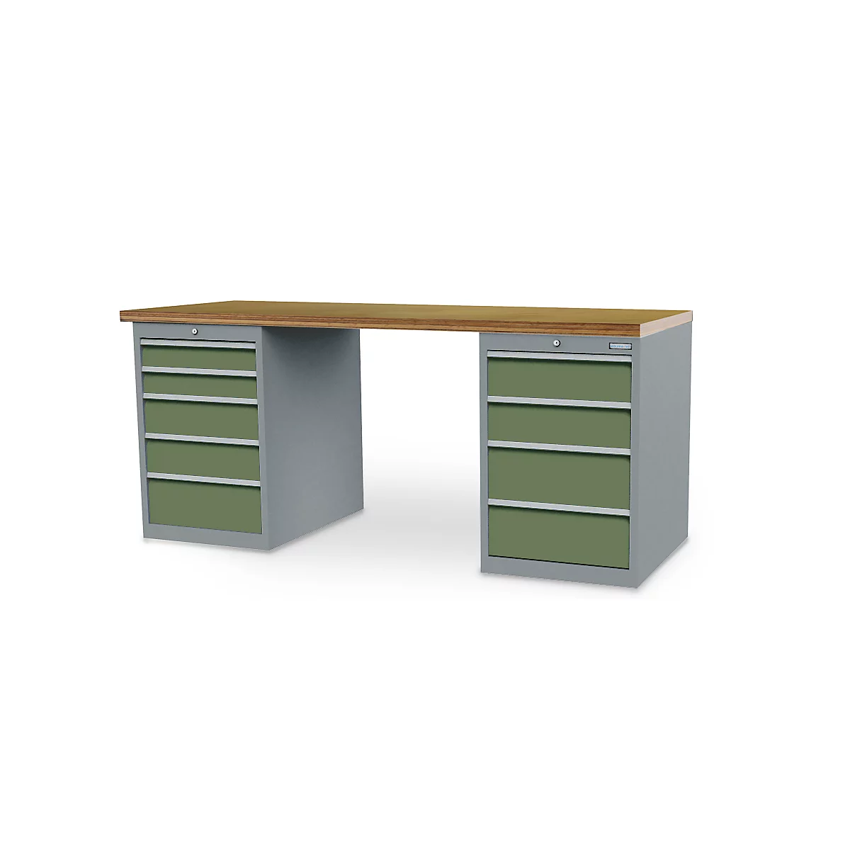 Etabli en ligne Bedrunka+Hirth, plateau de travail en multiplex hêtre, 9 tiroirs, verrouillables, jusqu'à 1000 kg, L 2000 x P 750 x H 859 mm