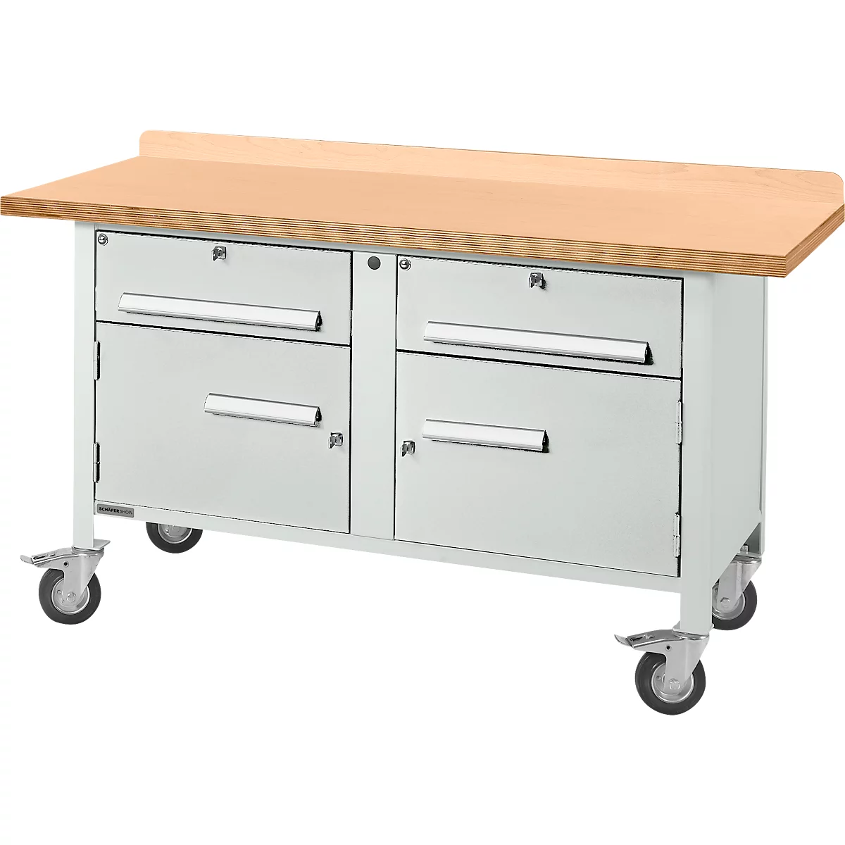 Etabli mobile Schäfer Shop Select PWi 150-0, plateau en hêtre multiplex, jusqu'à 400 kg, L 1500 x P 700 x H 840 mm