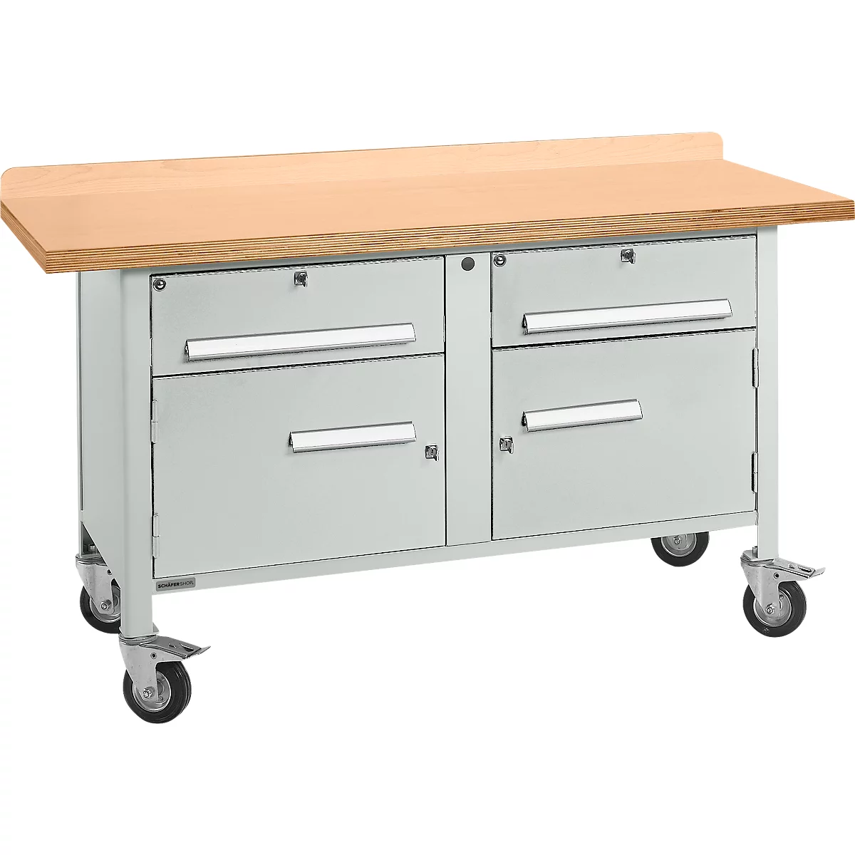 Etabli mobile Schäfer Shop Select PWi 150-0, plateau en hêtre multiplex, jusqu'à 400 kg, L 1500 x P 700 x H 840 mm