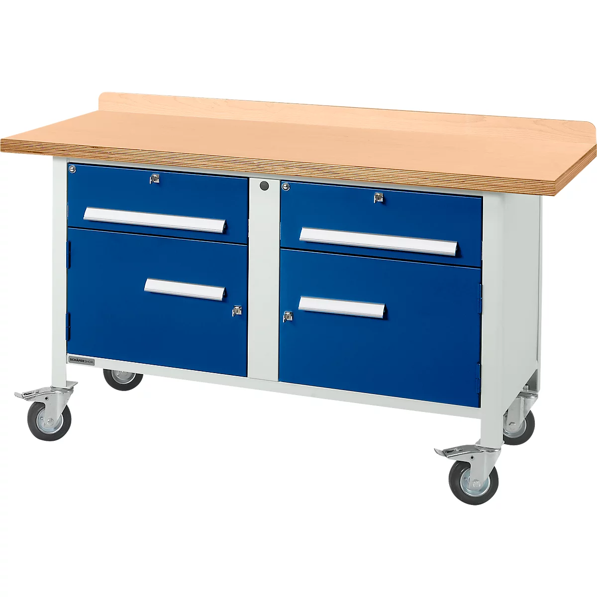 Etabli mobile Schäfer Shop Select PWi 150-0, plateau en hêtre multiplex, jusqu'à 400 kg, L 1500 x P 700 x H 840 mm
