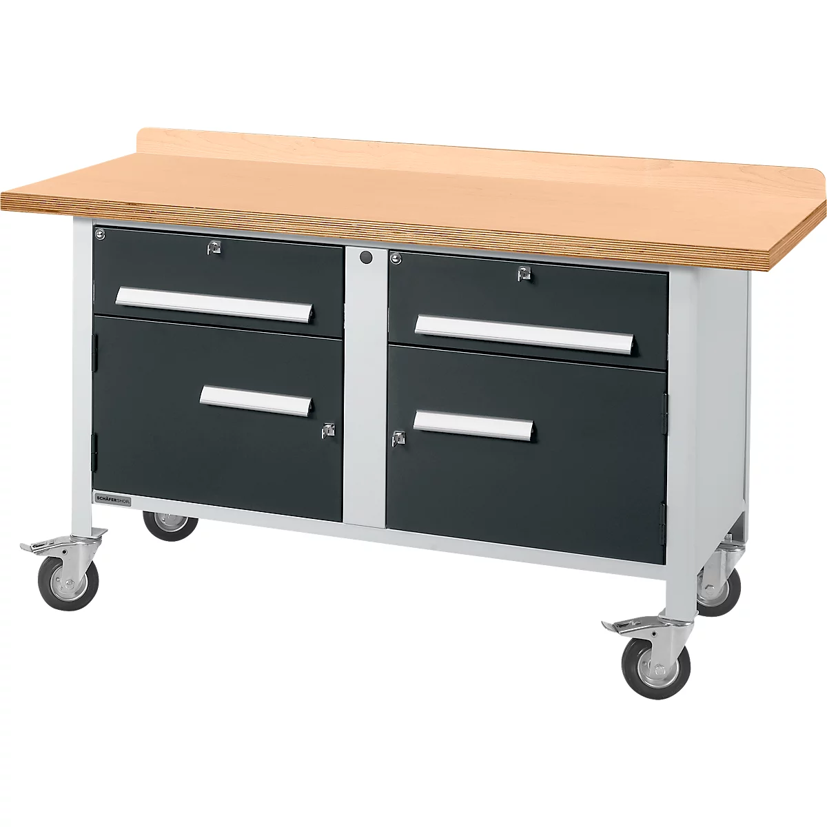 Etabli mobile Schäfer Shop Select PWi 150-0, plateau en hêtre multiplex, jusqu'à 400 kg, L 1500 x P 700 x H 840 mm