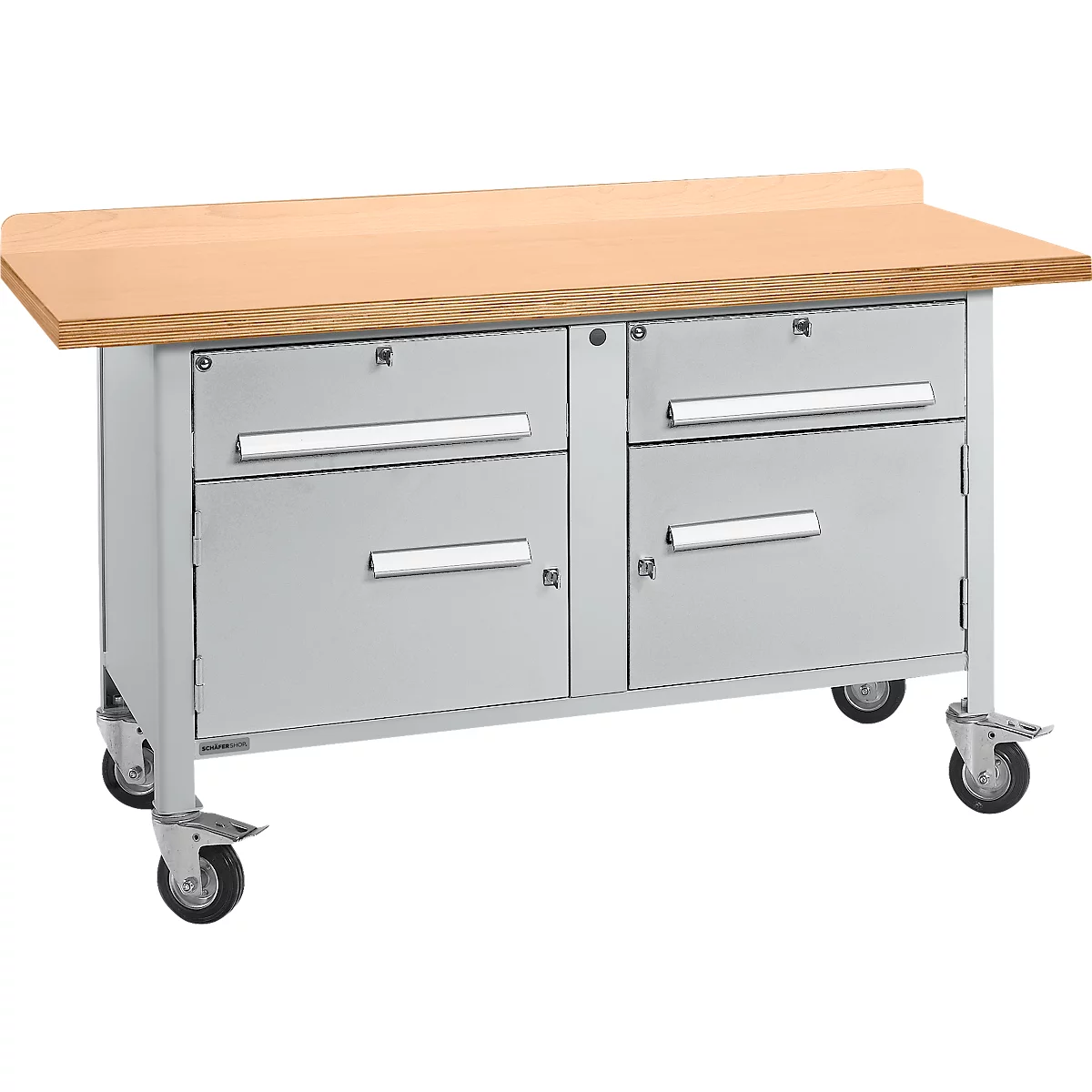 Etabli mobile Schäfer Shop Select PWi 150-0, plateau en hêtre multiplex, jusqu'à 400 kg, L 1500 x P 700 x H 840 mm