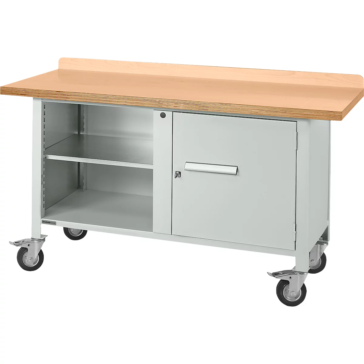 Etabli mobile Schäfer Shop Select PWi 150-1, plateau en hêtre multiplex, jusqu'à 400 kg, L 1500 x P 700 x H 840 mm