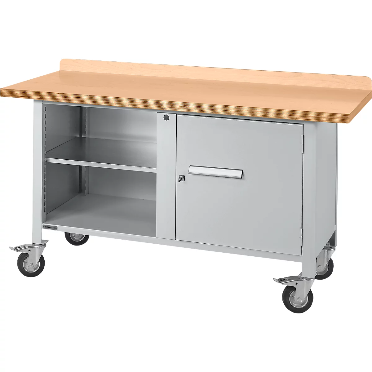 Etabli mobile Schäfer Shop Select PWi 150-1, plateau en hêtre multiplex, jusqu'à 400 kg, L 1500 x P 700 x H 840 mm