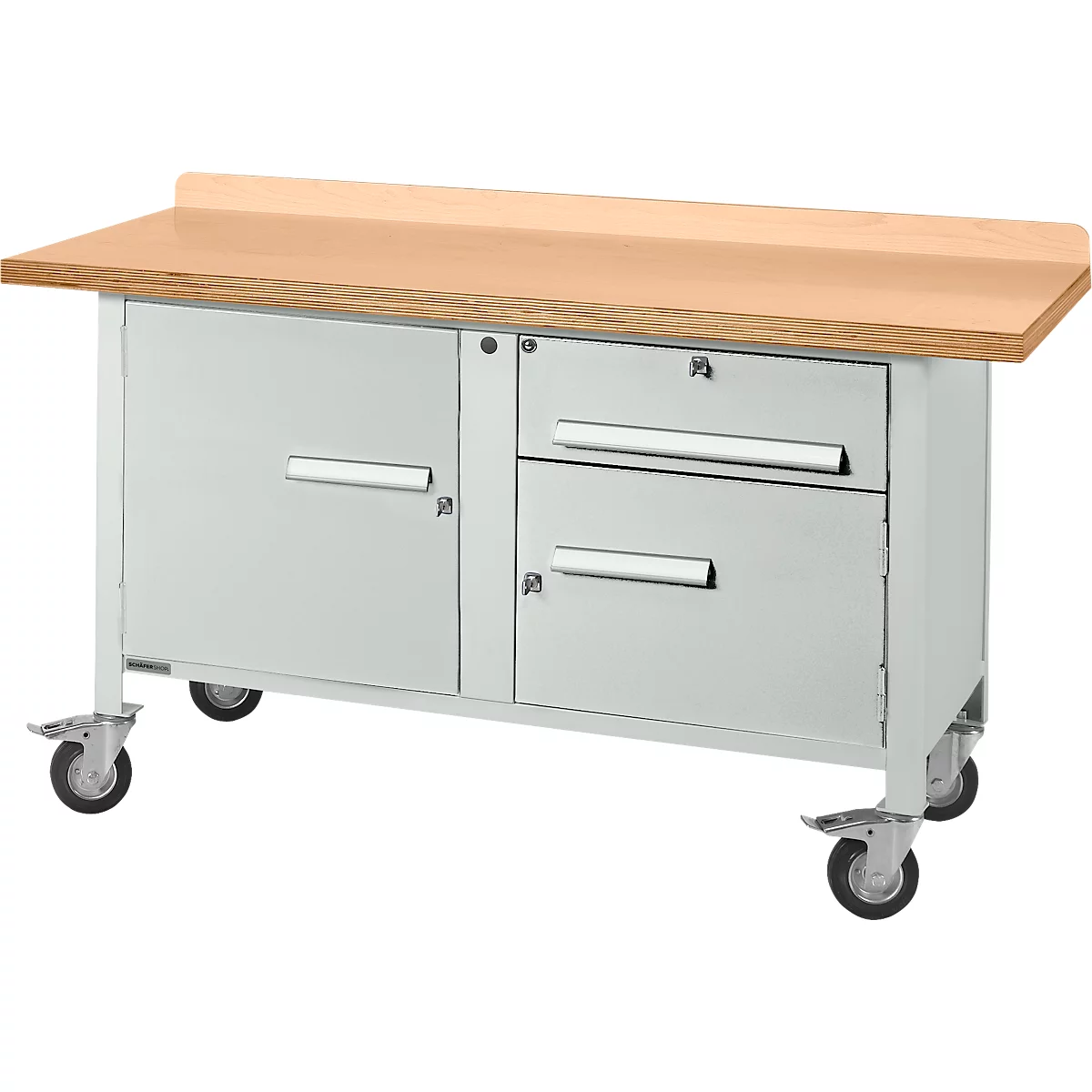 Etabli mobile Schäfer Shop Select PWi 150-3, plateau en hêtre multiplex, jusqu'à 400 kg, L 1500 x P 700 x H 840 mm
