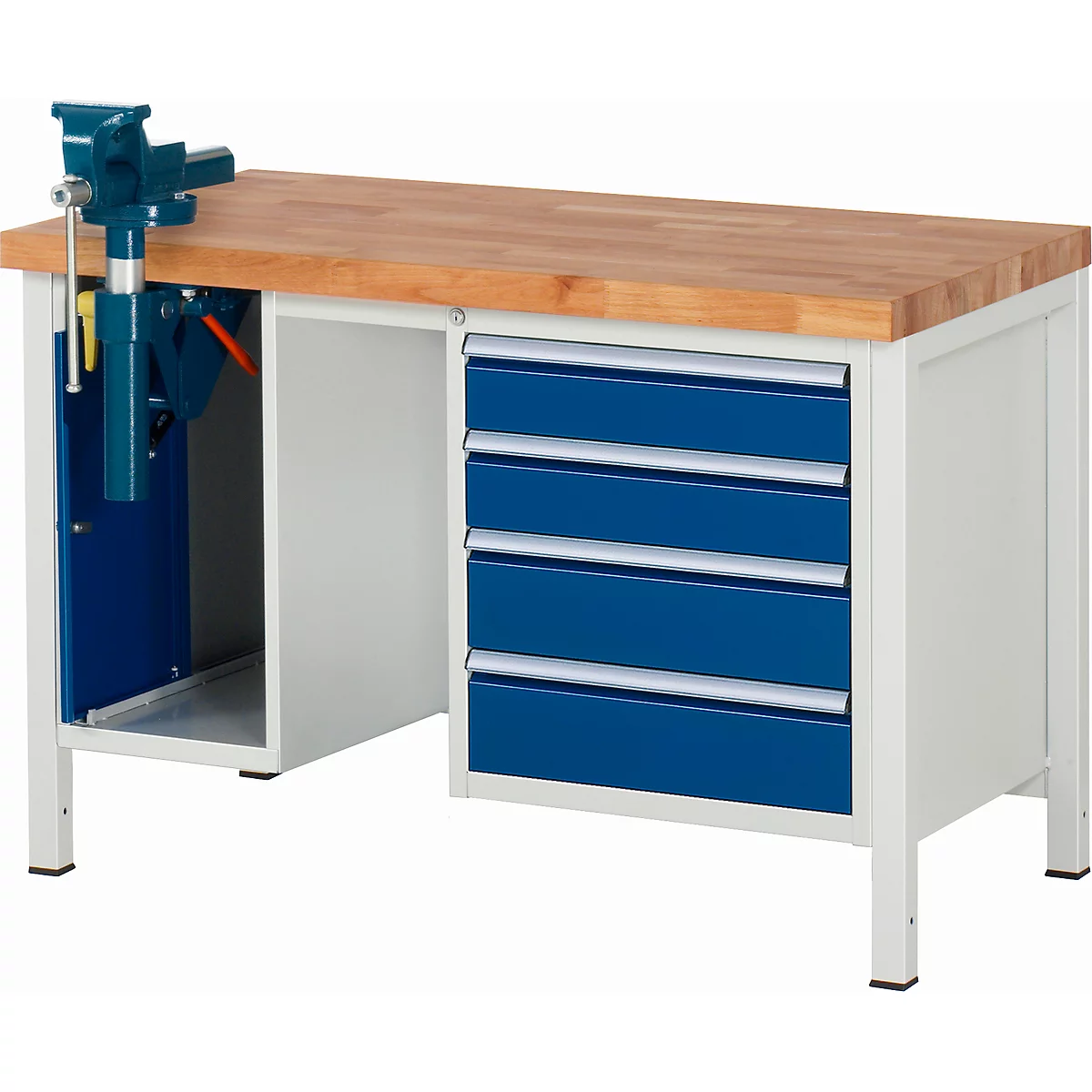 Établi modèle 8185, 4 tiroirs, armoire avec porte coulissante, étau inclus, l. 1250 x P 700