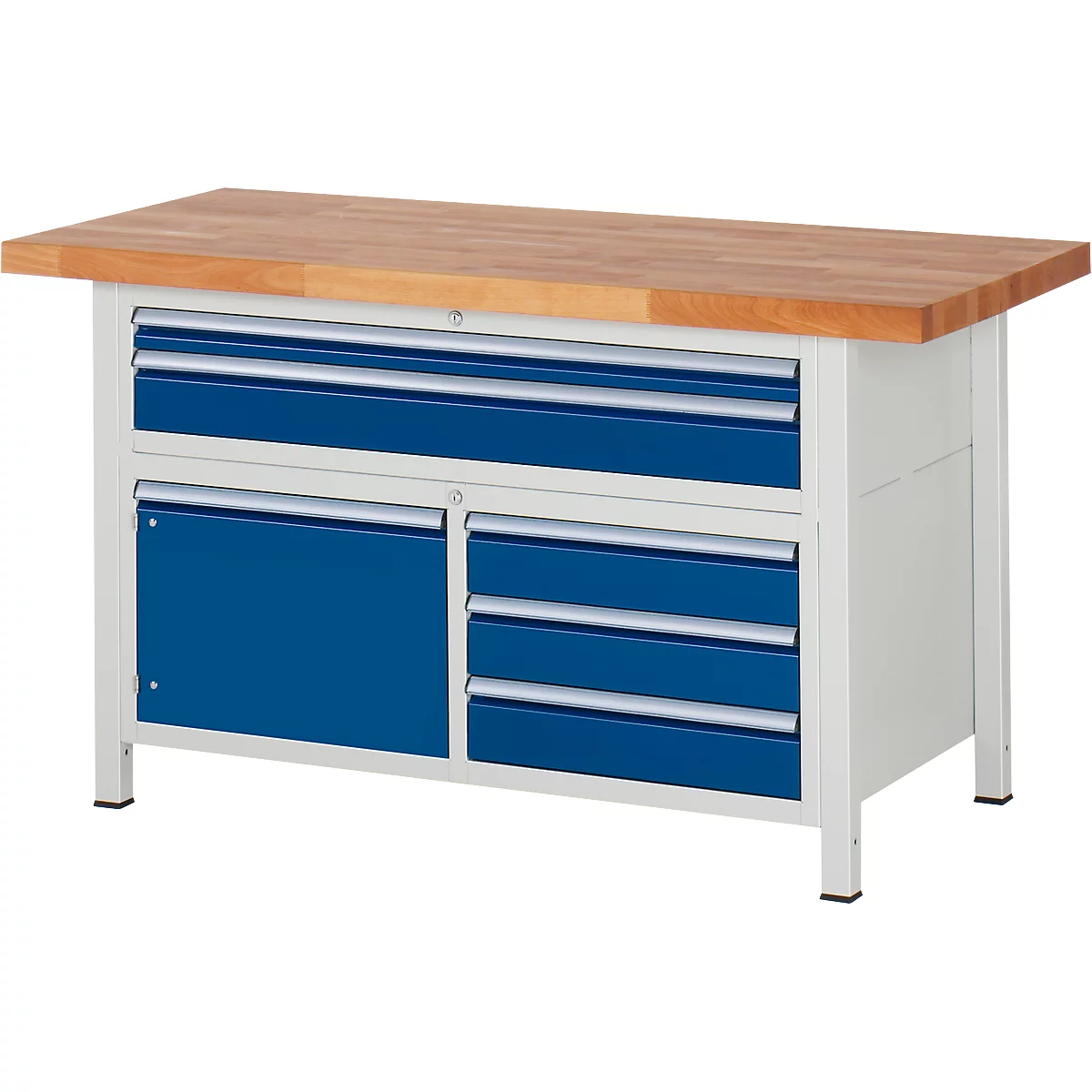 Établi série 8922, 5 tiroirs, 2 étagères avec porte, hauteur ajustable, l. 1500 x P 700 x H