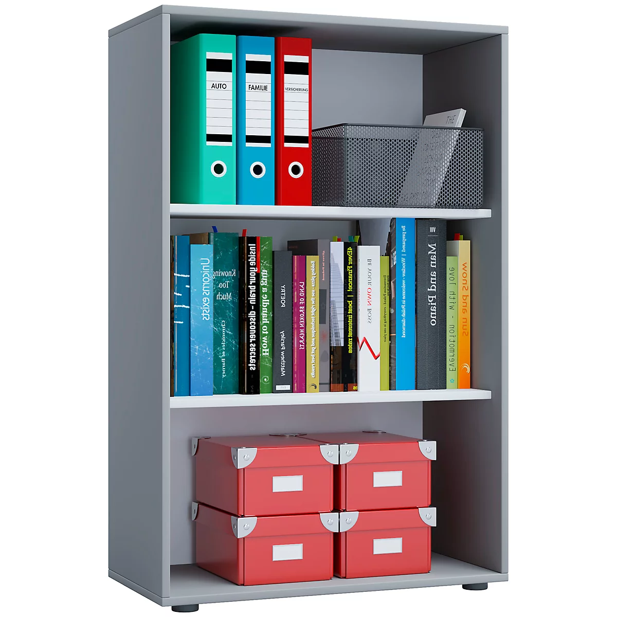Etagère à dossiers, en bois, 3 OH, étagères réglables en hauteur, L 700 x P 400 x H 1050 mm, gris