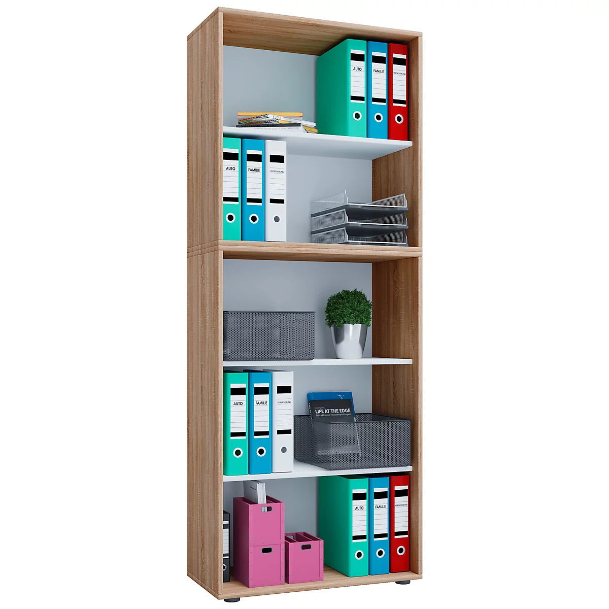 Etagère à dossiers, en bois, 5 OH, étagères réglables en hauteur, L 700 x P 400 x H 1780 mm, chêne Sonoma