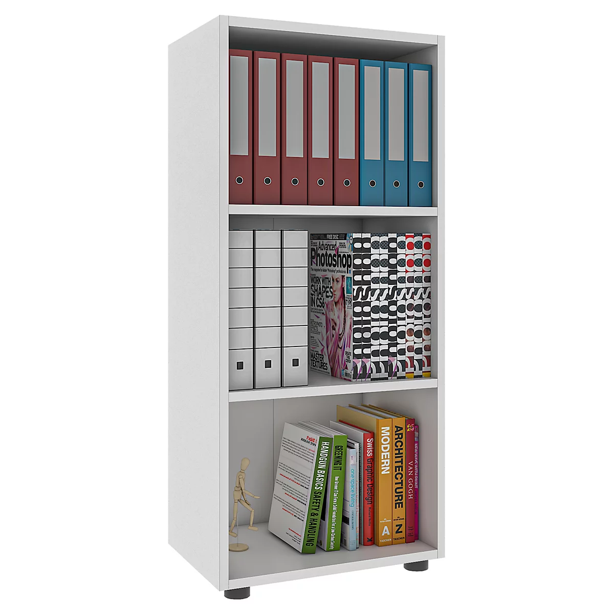 Étagère à dossiers Ulas, 3 hauteurs de classeurs, 2 tablettes, pour env. 18 classeurs, L 490 x P 320 x H 1080 mm, bois, blanc