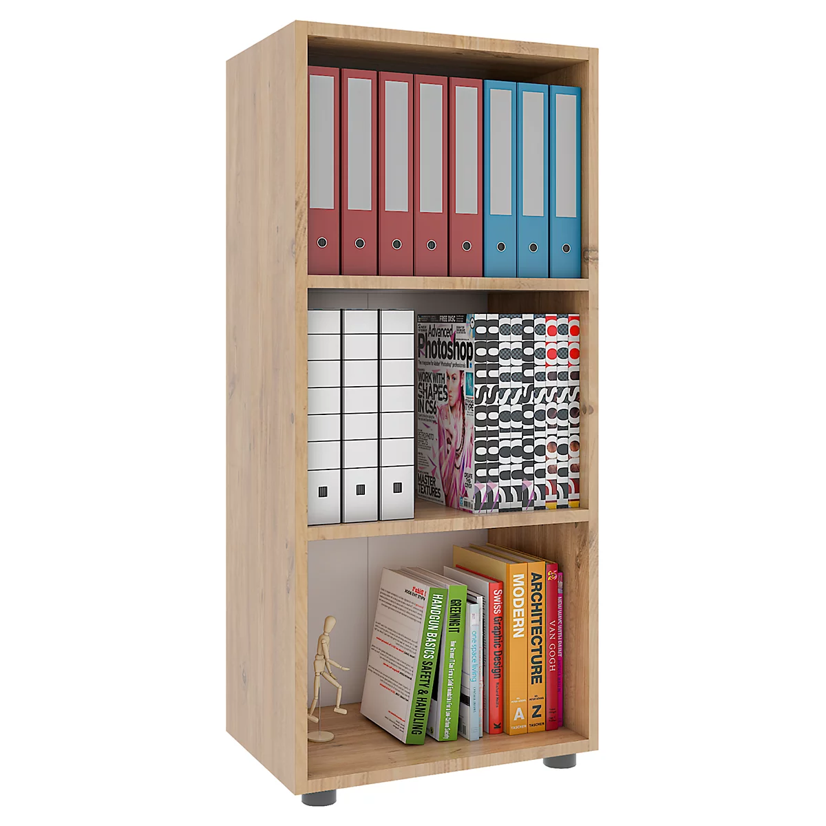 Étagère à dossiers Ulas, 3 hauteurs de classeurs, 2 tablettes, pour env. 18 classeurs, L 490 x P 320 x H 1080 mm, bois, chêne miel