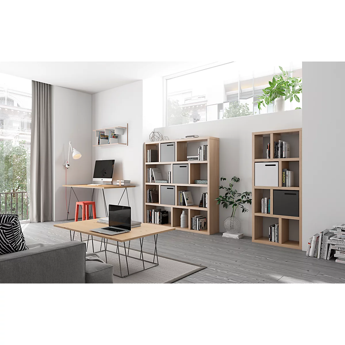 Étagère Berlin, panneau alvéolaire, placage de chêne, L 700 x P 340 x H 1590 mm