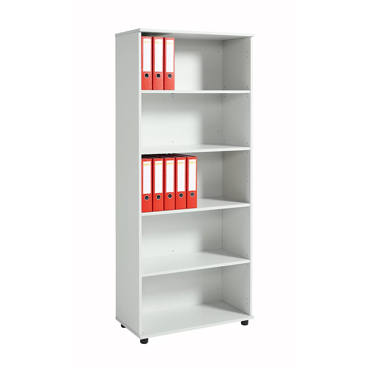 Étagère, bois, 4 étagères, 5 HC, l. 800 x P 400 x H 1877 mm, gris clair 