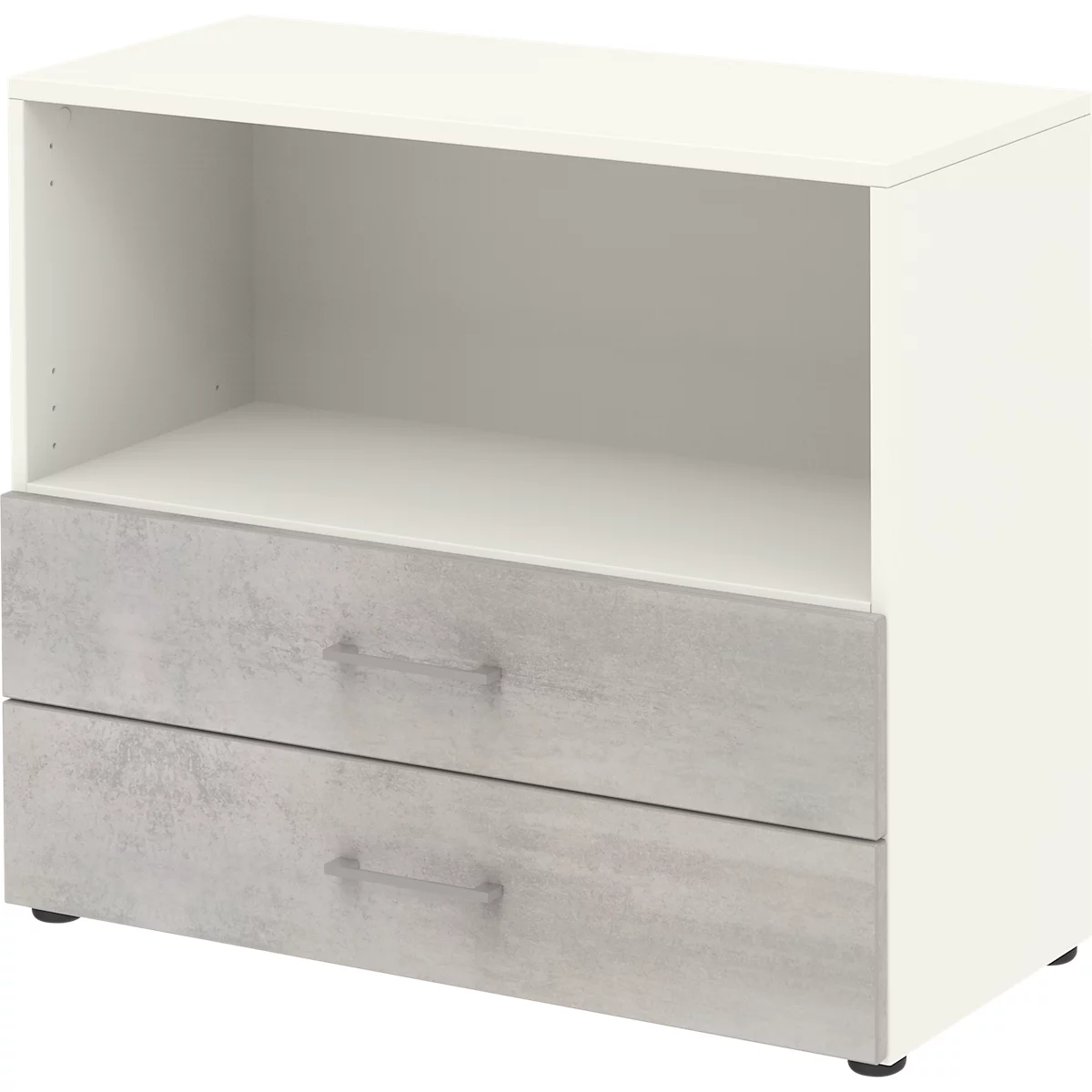 Etagère combinée de bureau TEMPIO, en bois, 2 tiroirs, 2 OH, L 800 x P 340 x H 720 mm, blanc/béton