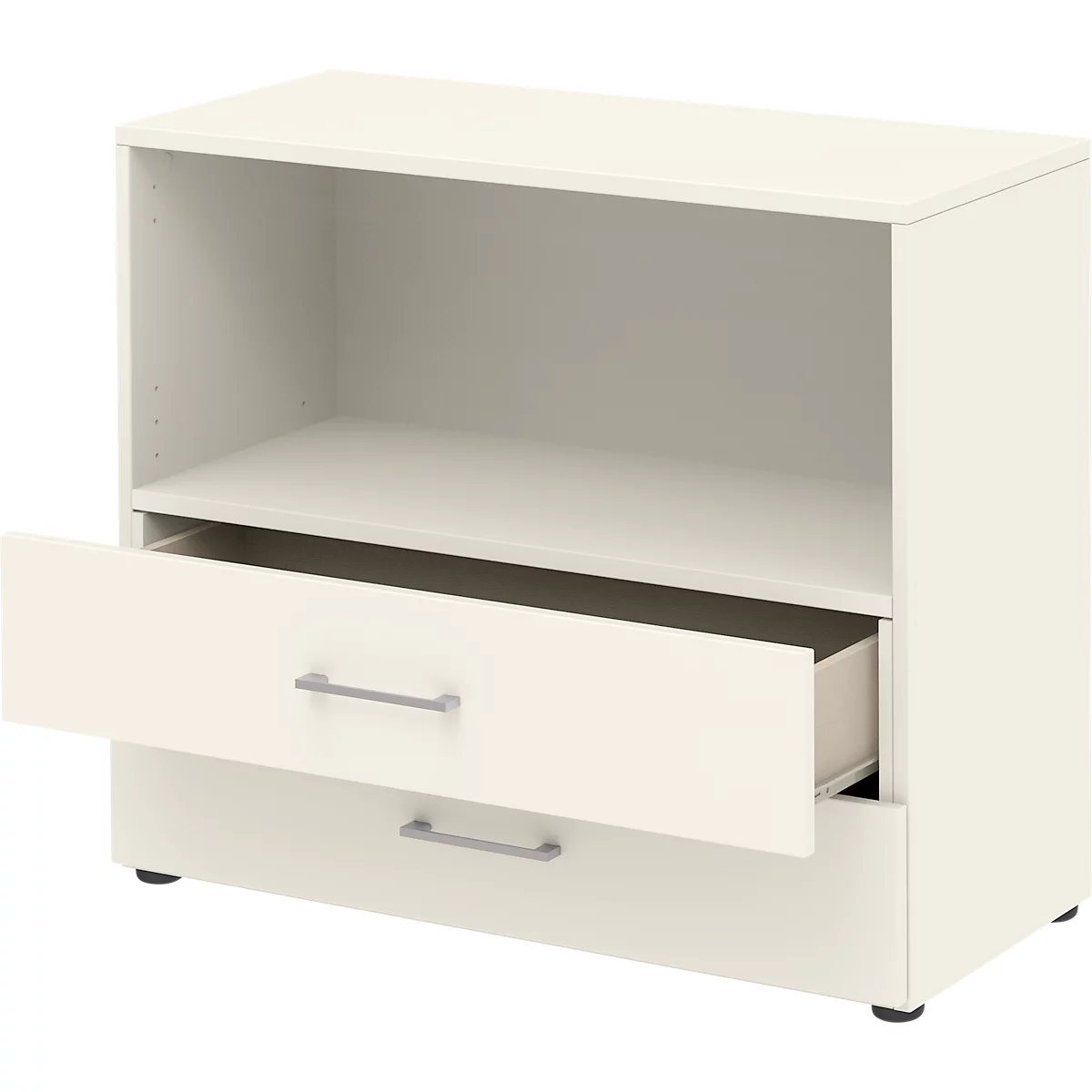 Etagère combinée de bureau TEMPIO, en bois, 2 tiroirs, 2 OH, L 800 x P 340 x H 720 mm, blanc/blanc