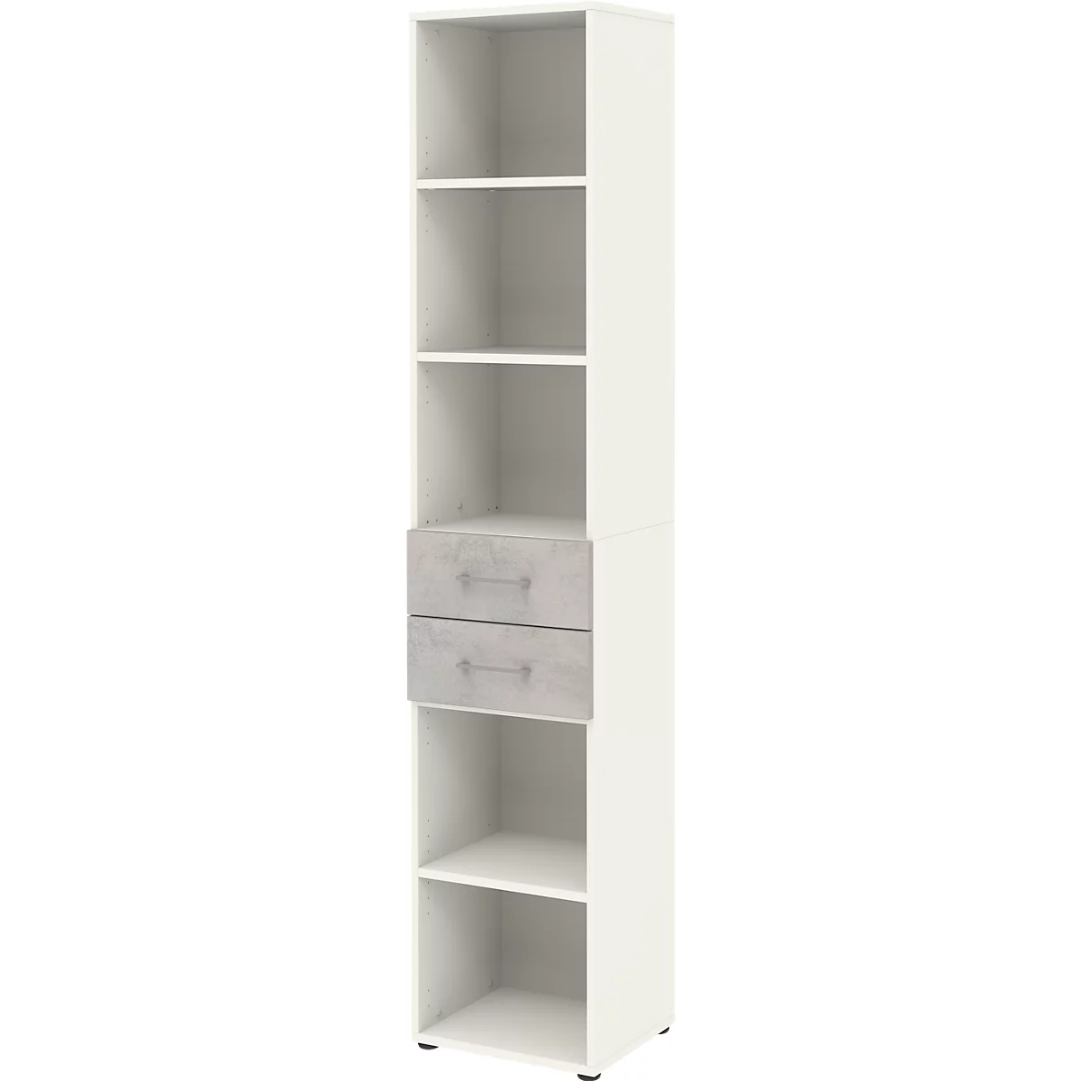 Etagère combinée de bureau TEMPIO, en bois, 2 tiroirs, 6 OH, L 400 x P 330 x H 2130 mm, blanc/béton