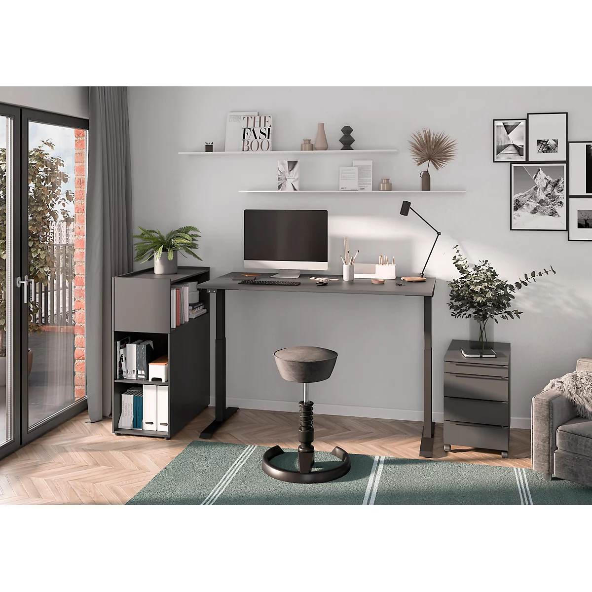 Etagère de séparation Porto, 1 grand compartiment, 4 petits compartiments, L 800 x P 460 x H 1200 mm, graphite