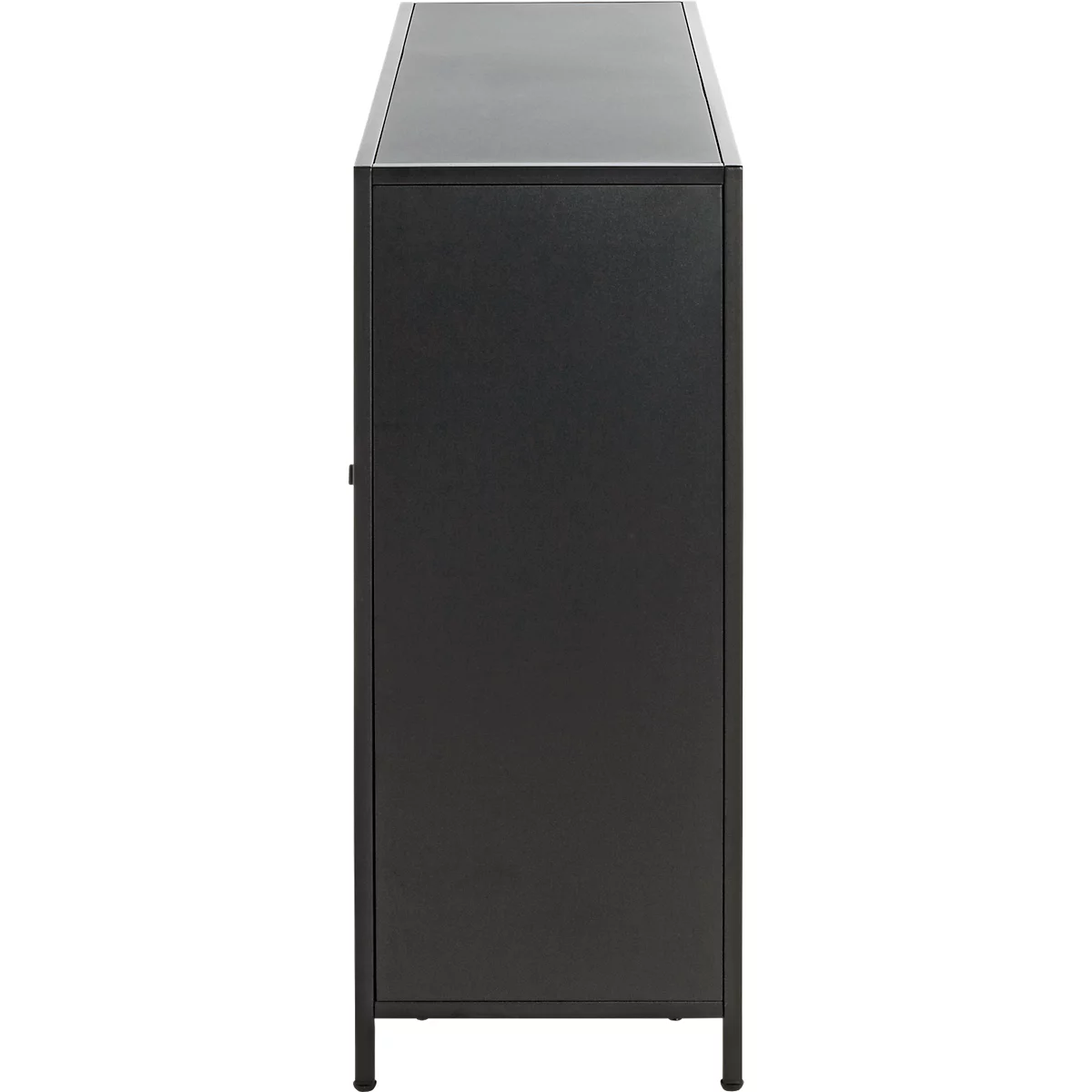 Armoire noire, vue latérale, design minimaliste.