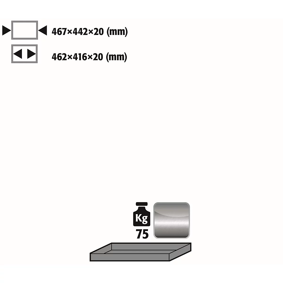 Etagère standard pour les armoires de sécurité asecos de la série UB90, acier inoxydable 1.4301, L 467 x P 422 x H 20 mm, jusqu'à 30 kg