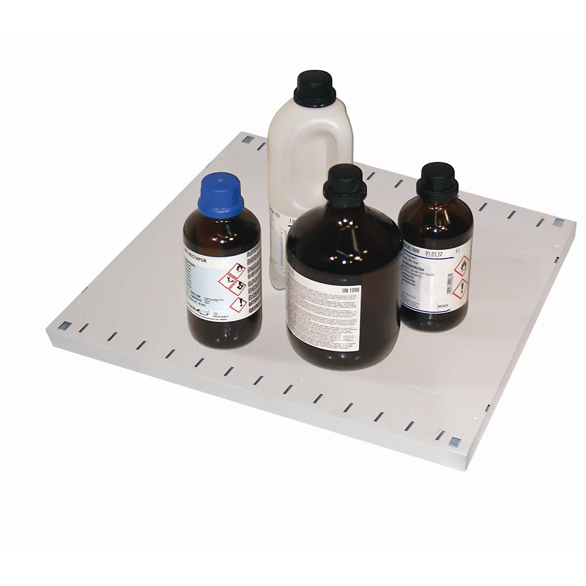 Etagère standard pour les armoires de stockage de produits chimiques asecos des séries CS et CX, en tôle d'acier, L 474 x P 491 x H 30 mm, jusqu'à 50 kg