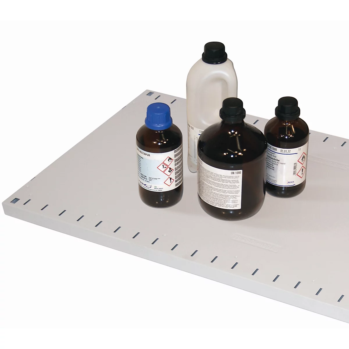 Etagère standard pour les armoires de stockage de produits chimiques asecos des séries CS et CX, en tôle d'acier, L 993 x P 492 x H 30 mm, jusqu'à 100 kg