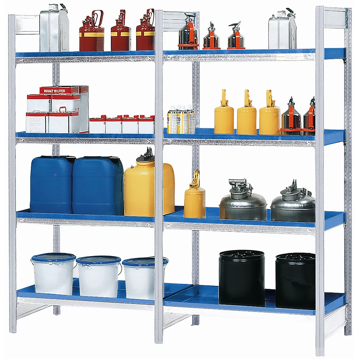 Étagère supplémentaire RWW 1064 pour les rayonnages pour produits dangereux asecos RWW 1064, L 1010 x P 640 x H 2000 mm, avec 4 étagères de 30 l en acier peint