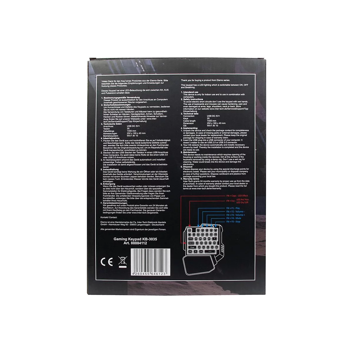 Eterno KB-3035 - Tastenfeld - Hintergrundbeleuchtung - USB - retail