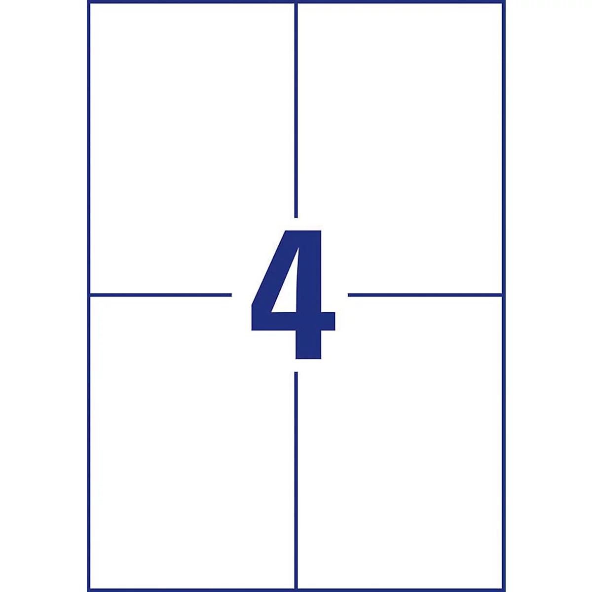 Auf weißem Grund, in 4 Quadrate unterteilt, steht eine dunkelblaue '4'.