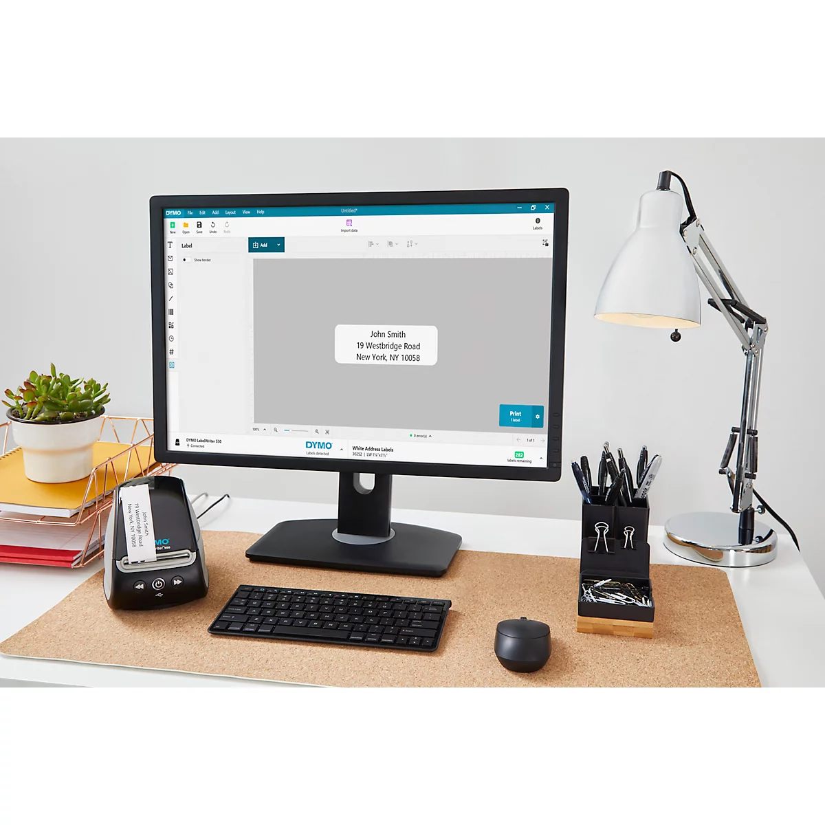 Etikettenprinter DYMO® LabelWriter™ 550, direct thermisch afdrukken, 300 x 300 dpi, 62 etiketten/min, auto-detectie functie, USB, etiketten incl.