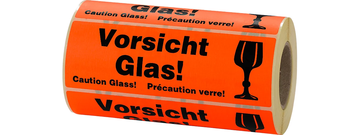 Etiquetas de advertencia, "¡Vorsicht Glas!" [vidrio de precaución], 500 piezas