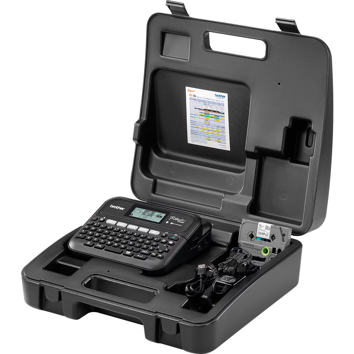 Etiqueteuse Brother PT-D460BTVP, transfert thermique, pour rubans TZe de 3,5 à 18 mm de large, 30 mm/sec, USB/Bluetooth, accessoires