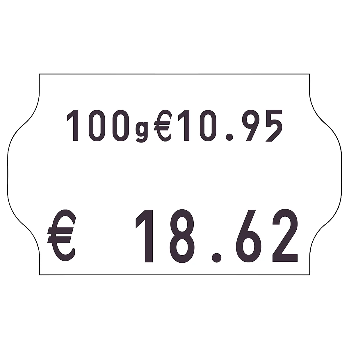 Étiquette de prix avec informations: 100g 10,95 €, en dessous 18,62 €.