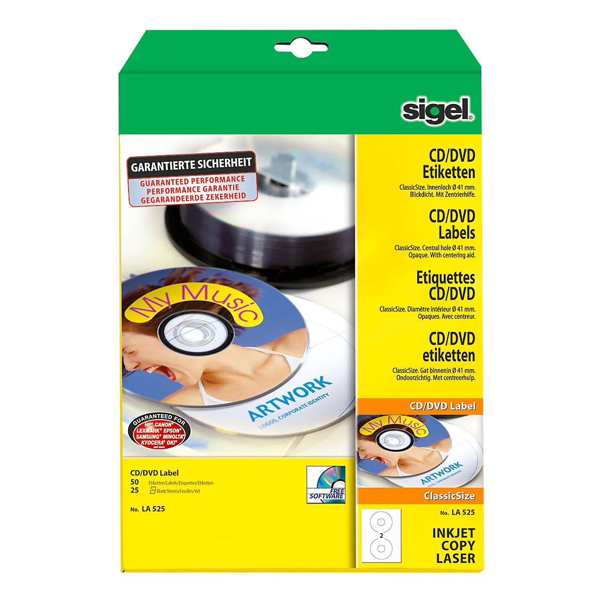 Étiquettes CD/DVD (LA 525) taille classique sigel®