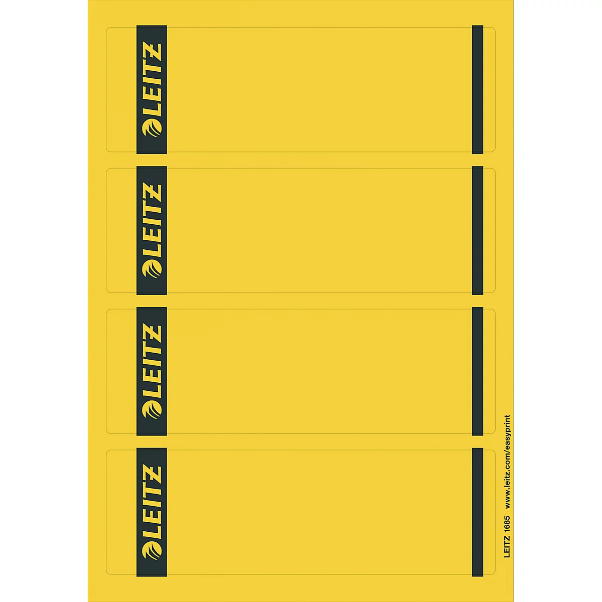 Étiquettes courtes pour classeurs LEITZ®, imprimable, largeur de tranche 80 mm, autocollant, 100 p., jaune