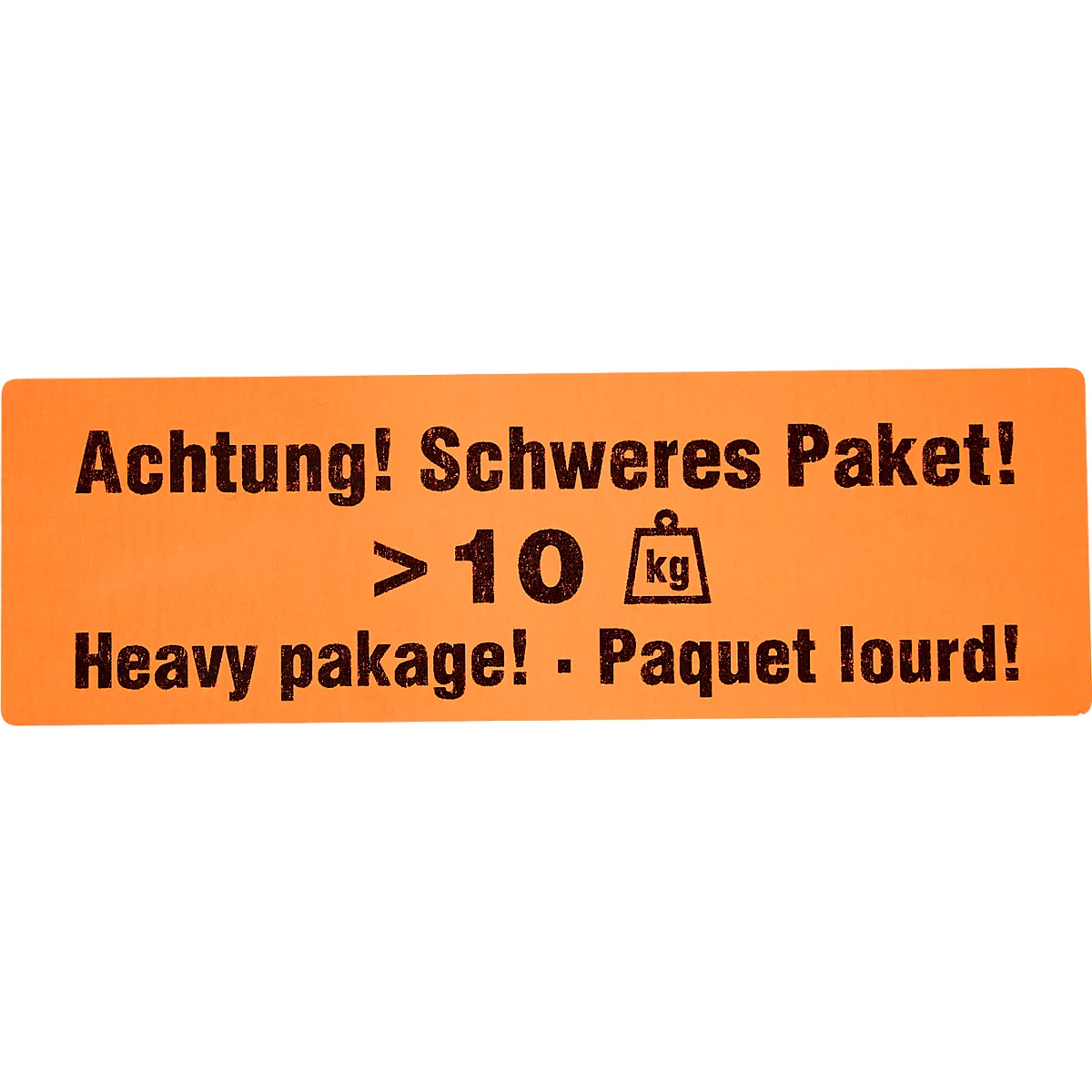 Etiquettes d'avertissement 'Attention ! colis lourds &gt;10 KG', en 3 langues, 149 x 48 mm, perforées, papier adhésif, rouge vif avec impression noire, 1 rouleau de 500 unités