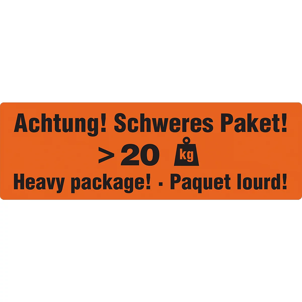 Etiquettes d'avertissement "Attention ! colis lourds &gt;20 KG", en 3 langues, 149 x 48 mm, perforées, papier adhésif, rouge vif avec impression noire, 1 rouleau de 500 unités
