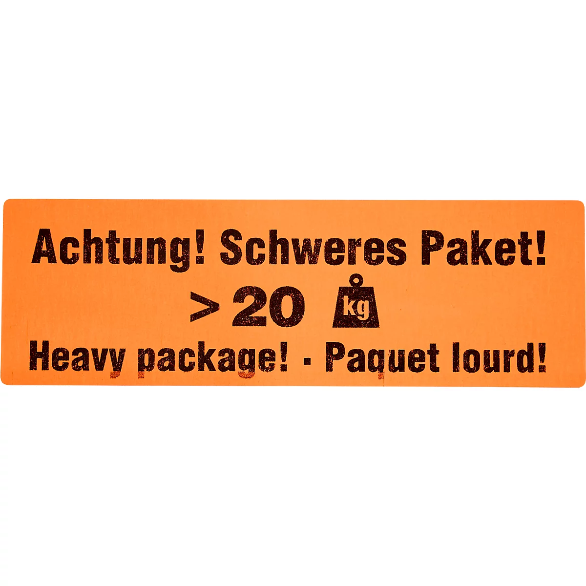 Etiquettes d'avertissement "Attention ! colis lourds &gt;20 KG", en 3 langues, 149 x 48 mm, perforées, papier adhésif, rouge vif avec impression noire, 1 rouleau de 500 unités
