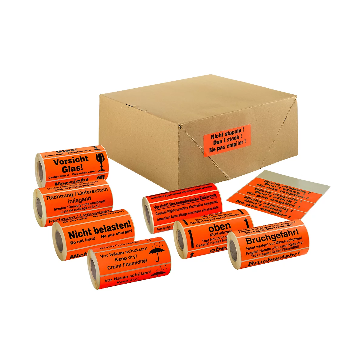 Étiquettes d'avertissement, impression internationale, Rouleau de 500 étiquettes multifonctionnelles