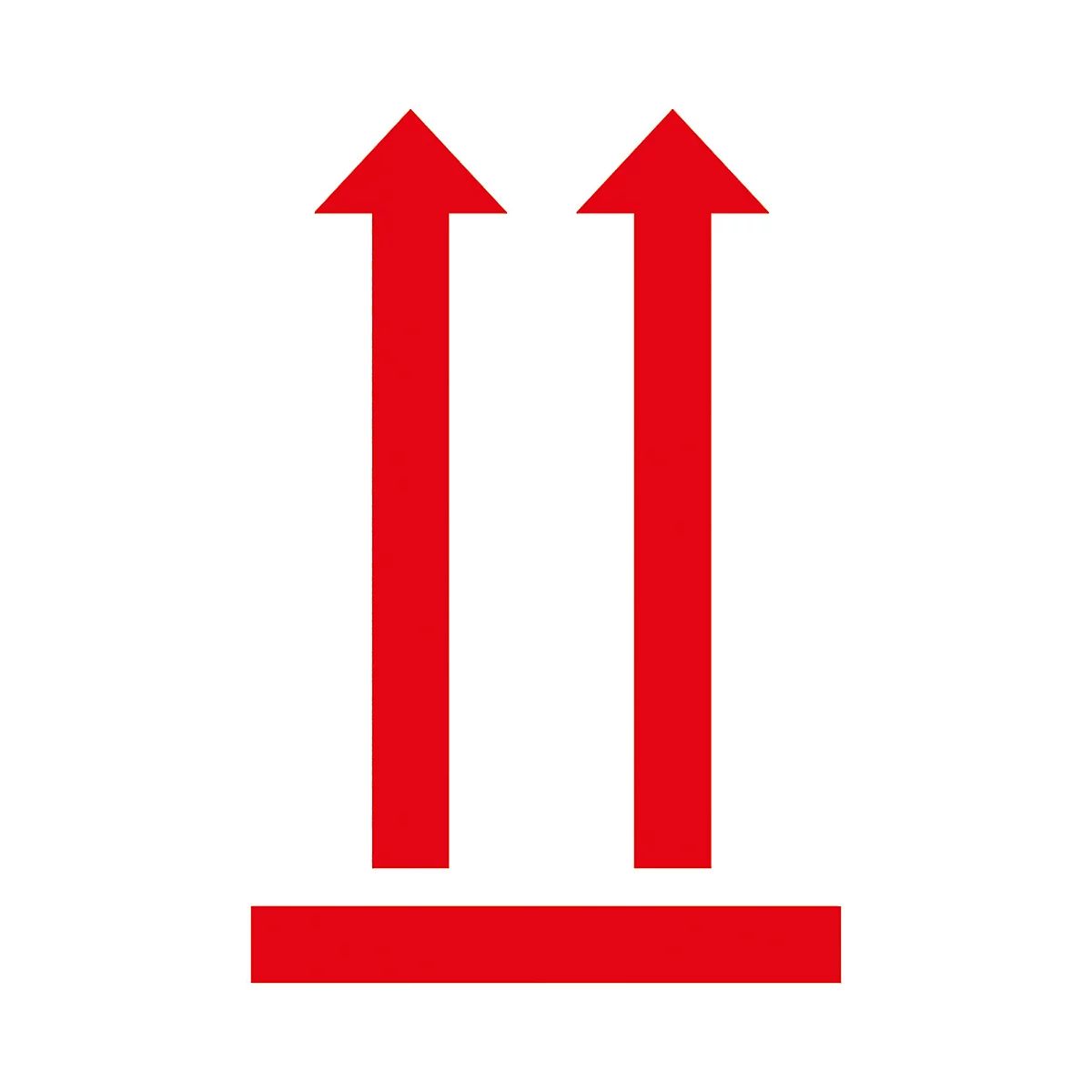 Flèches rouges pointant vers le haut, avec une ligne rouge en dessous. Symbole pour "Haut".