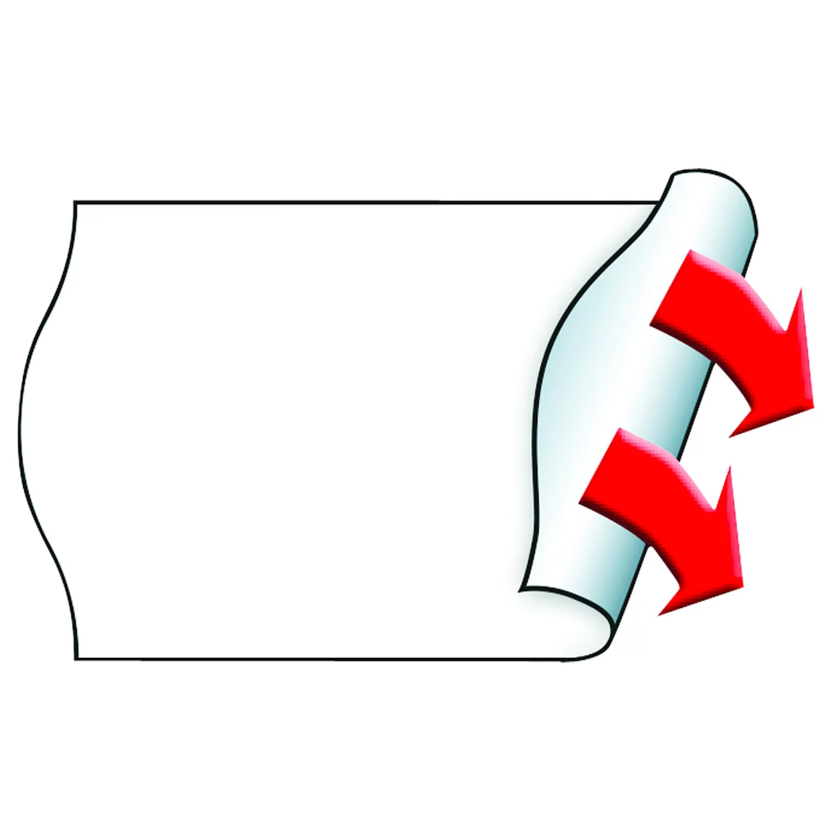 L'illustration montre un rouleau de papier partiellement déroulé, avec des flèches rouges comme indications directionnelles.