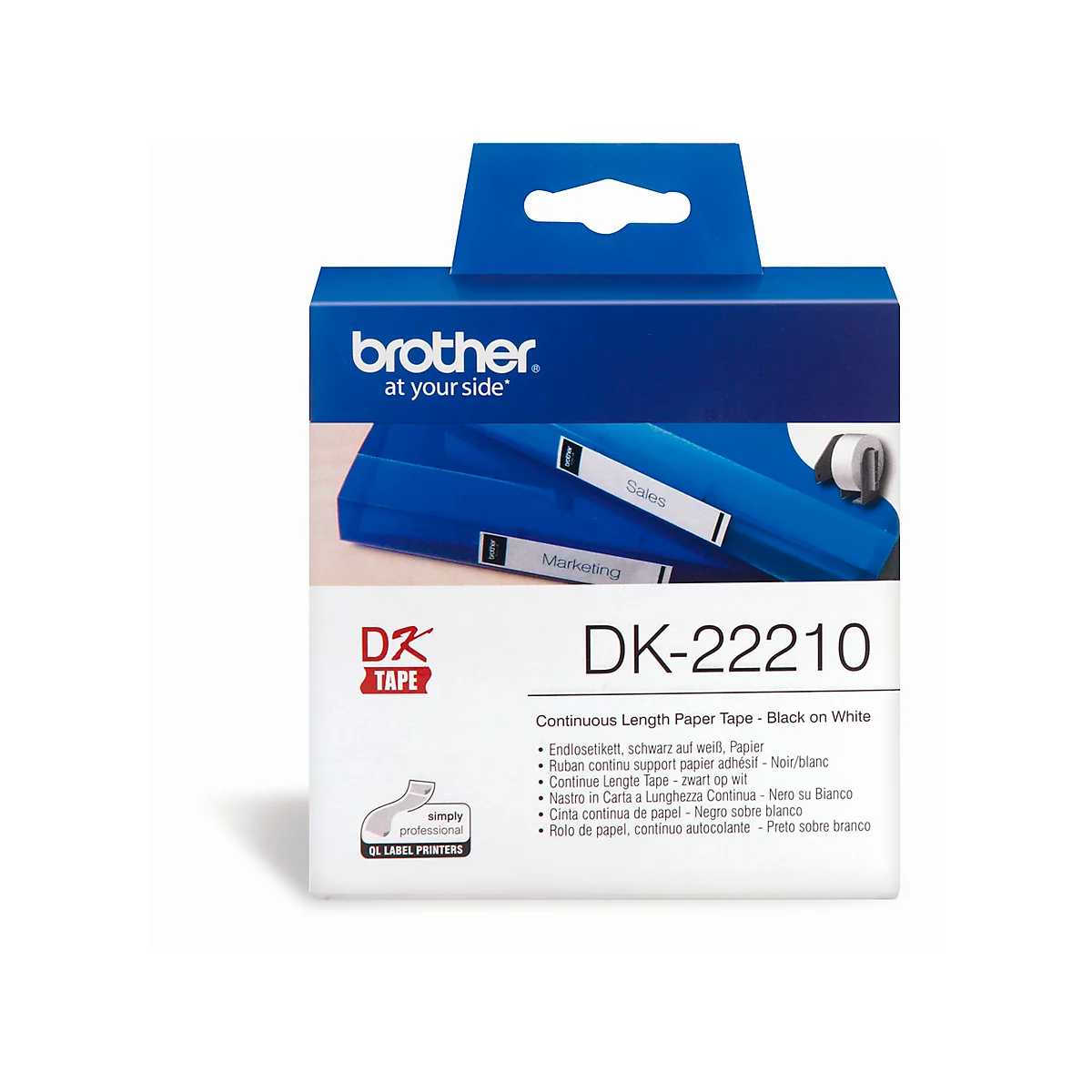 Étiquettes en continu DK-22210 Brother, 29 mm x 30,48 m, papier blanc