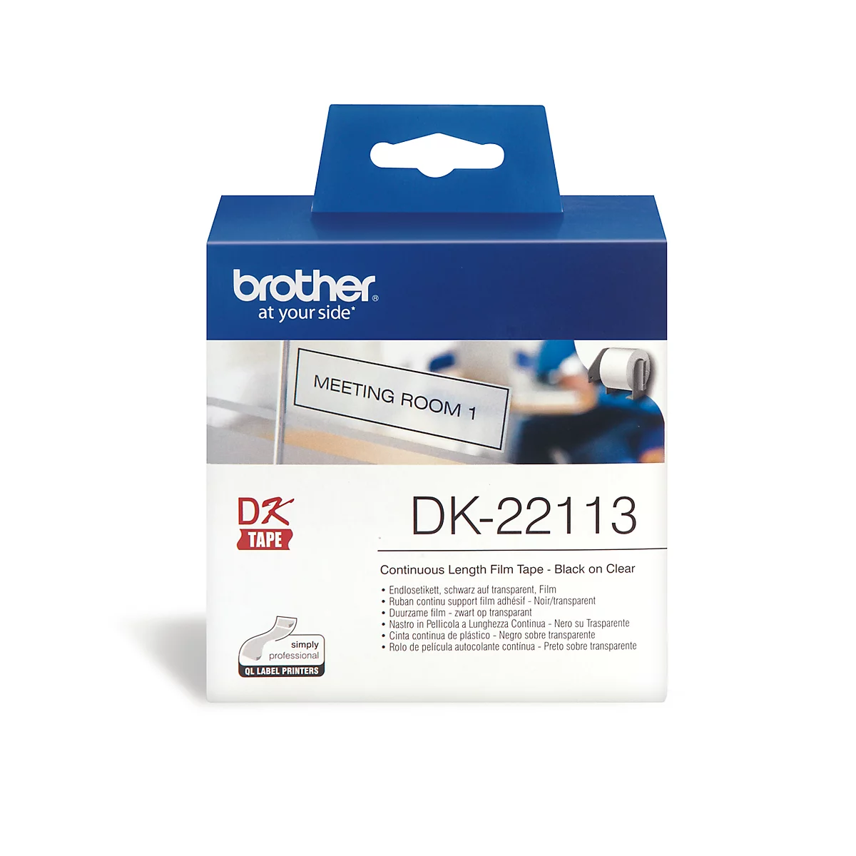 Étiquettes en continu DK-22213 Brother, 62 mm x 15,24 m, film transparent