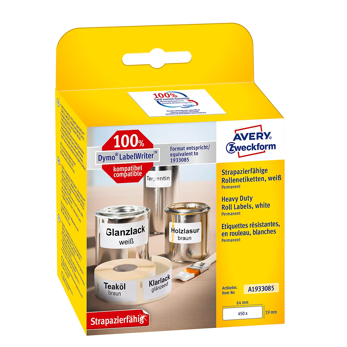 Étiquettes en rouleau Avery, particulièrement adhérent, 19 x 64 mm, 450 p.
