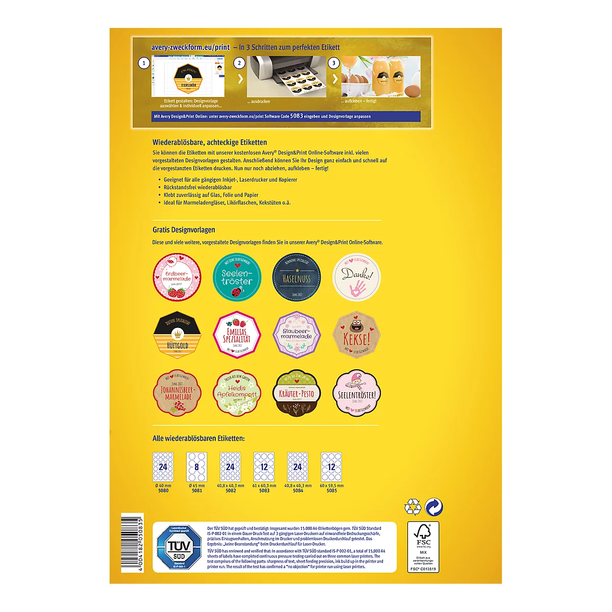 Étiquettes multifonctionnelles adhésives AVERY® Zweckform, 61 x 60,3 mm, 120 p.