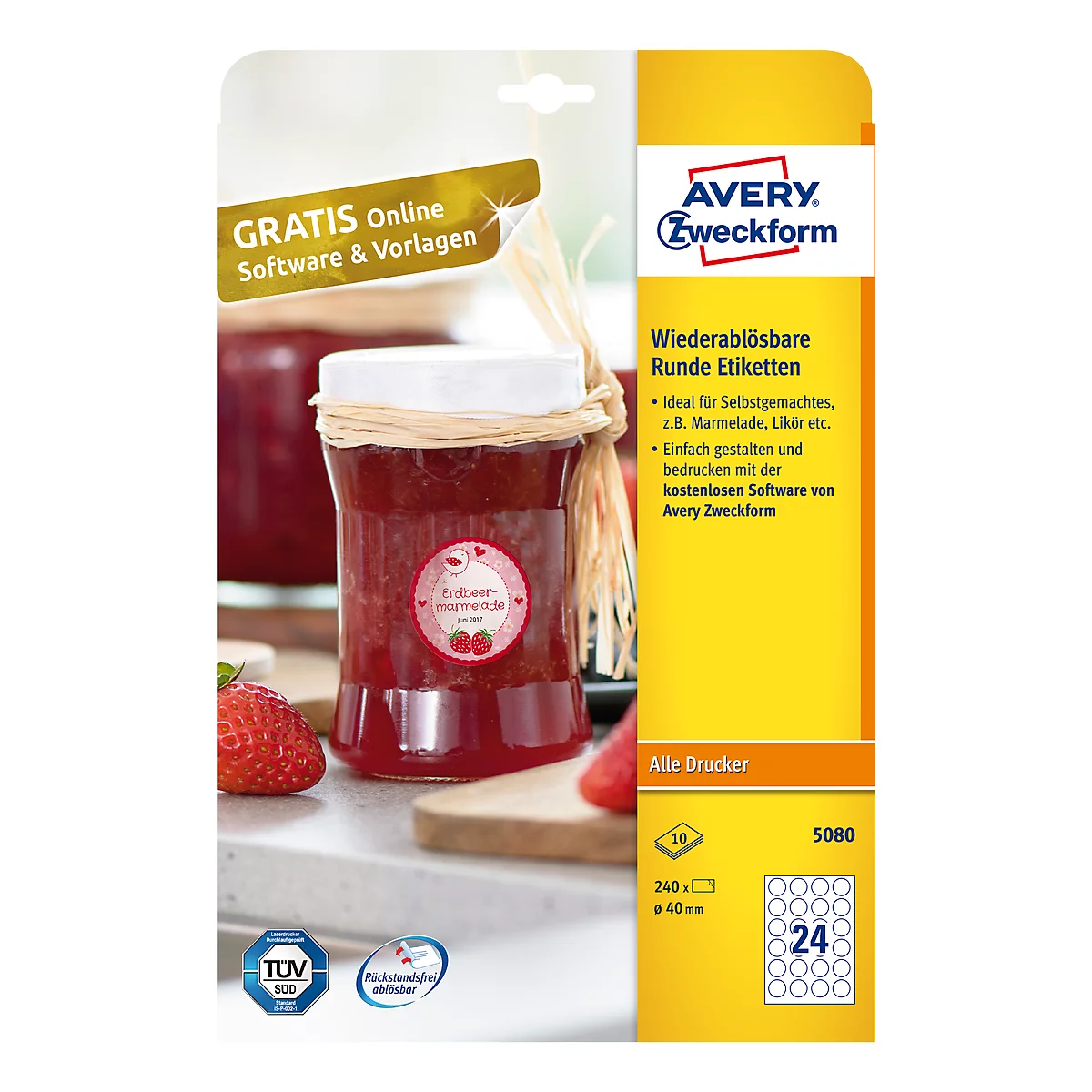 Étiquettes multifonctionnelles adhésives AVERY® Zweckform, vierge, Ø 40 mm, rond, pour toutes les imprimantes, blanc
