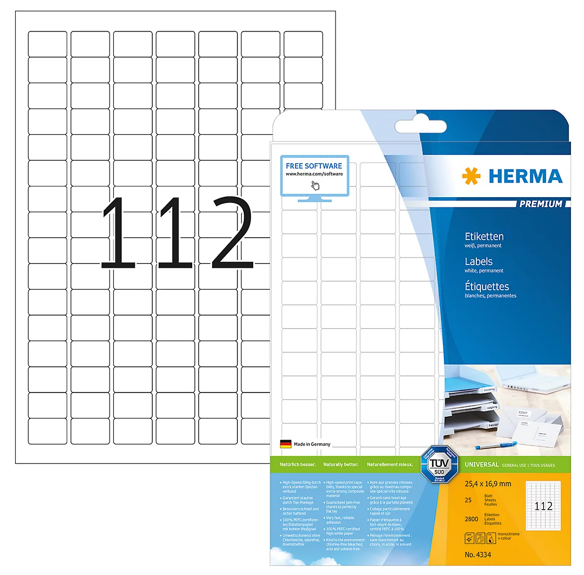 Herma Étiquettes d'adresse Premium format de feuille A6 105x148 mm, blanche