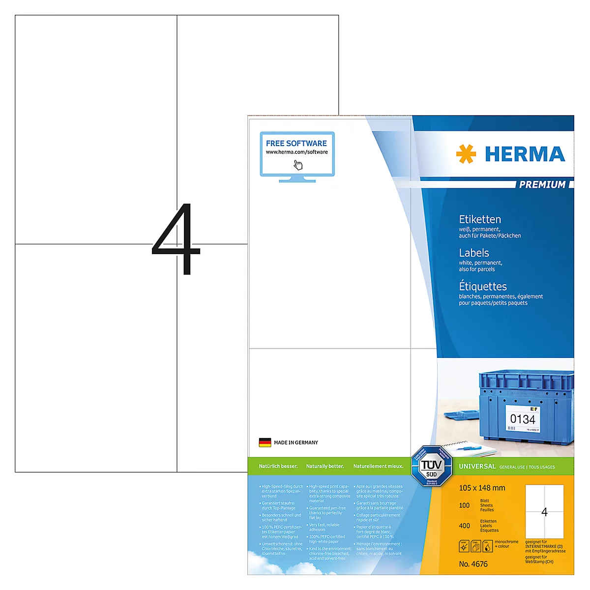 Étiquettes multifonctionnelles premium sur feuilles A4 Herma, 400 étiquettes, 100 p.
