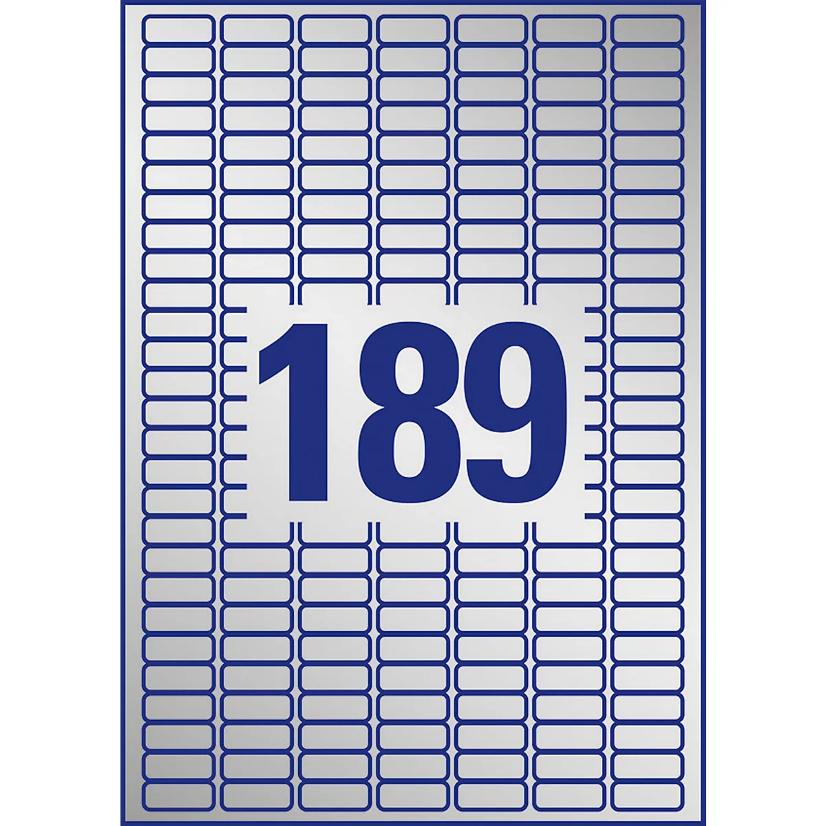 Feuille d'autocollants avec le numéro 189 en bleu. Étiquettes rectangulaires avec de fines lignes bleues.
