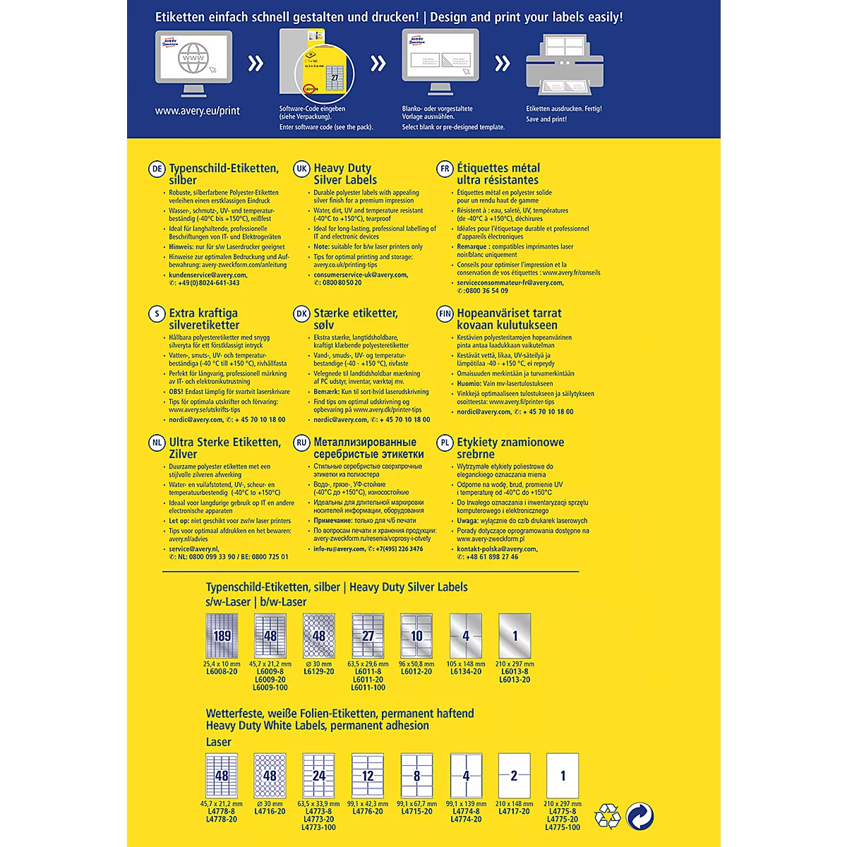 Étiquettes multifonctionnelles ultra-résistantes L6012-20 AVERY® Zweckform, 96 x 50,8 mm, 200 étiquettes