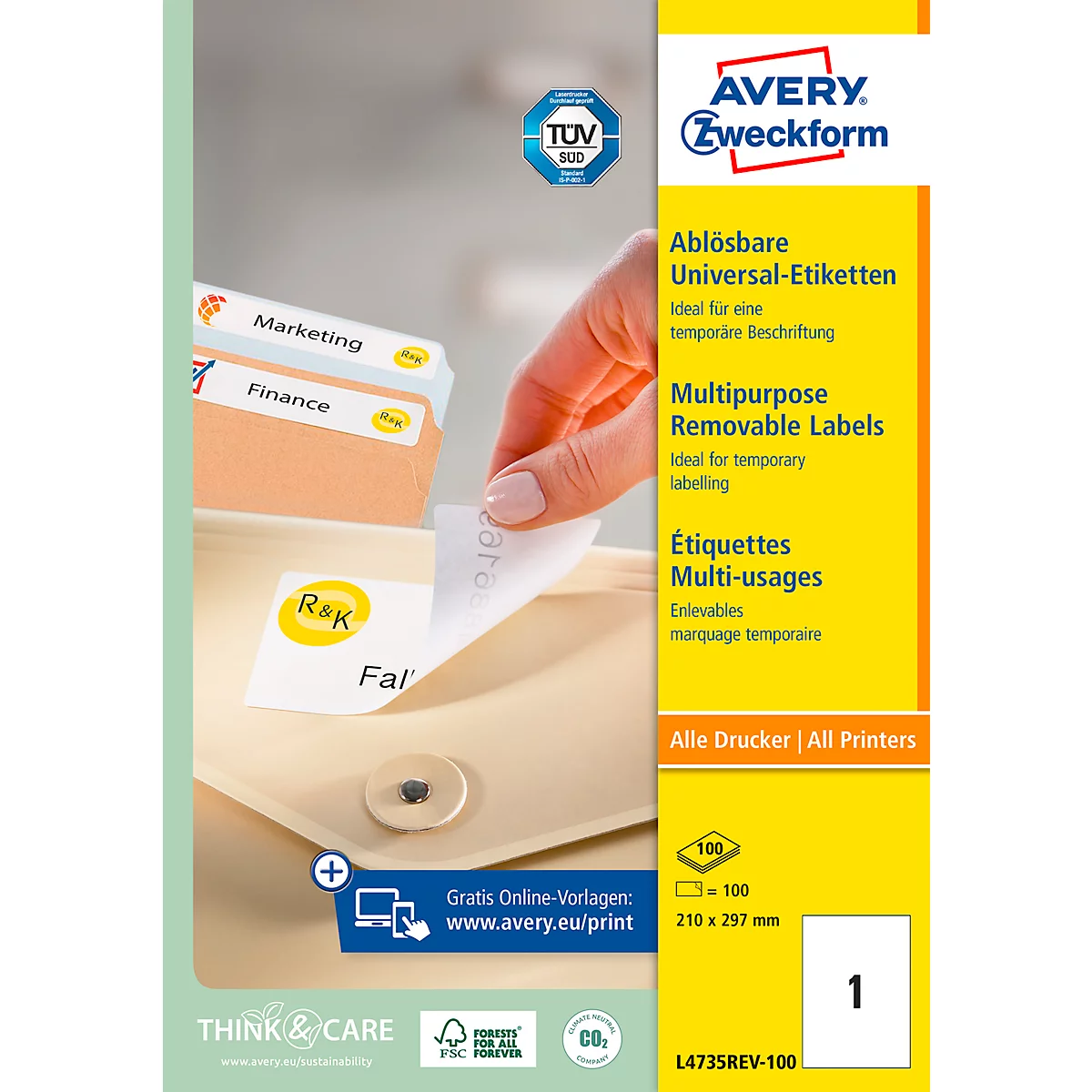 Étiquettes multifonctionnelles universelles Avery Zweckform, 100 étiquettes, 210 x 297 mm